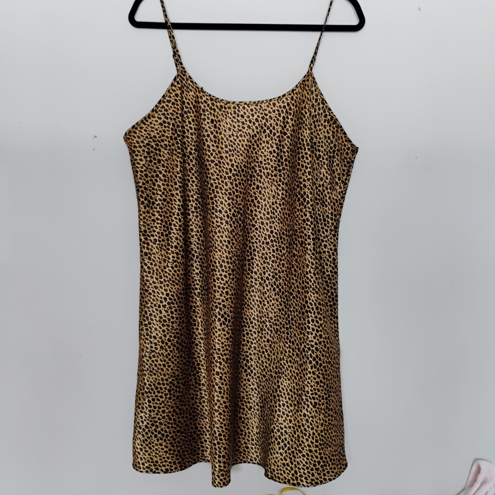 Vintage Leopard Print Slip Mini Dress Nighty Size XL